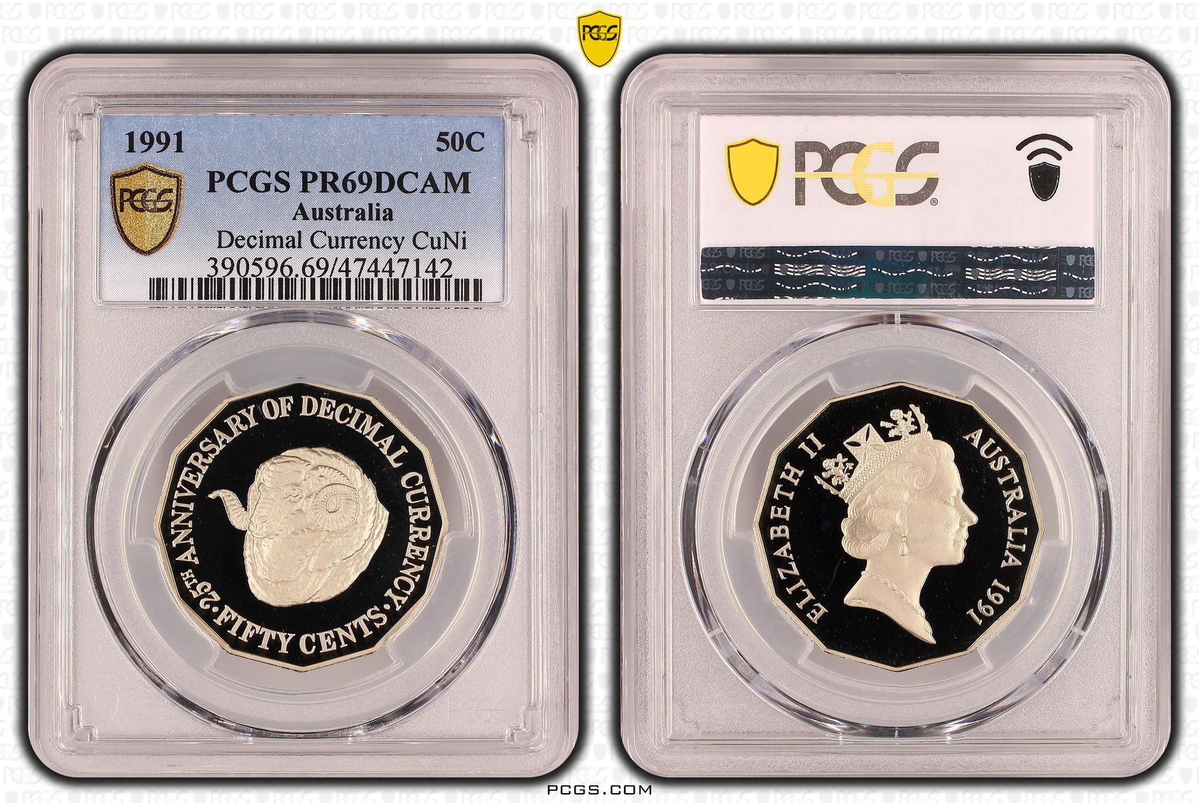 25th Ann. Decimal Currency, Fifty Cent, 1991, PCGS PR69DCAM