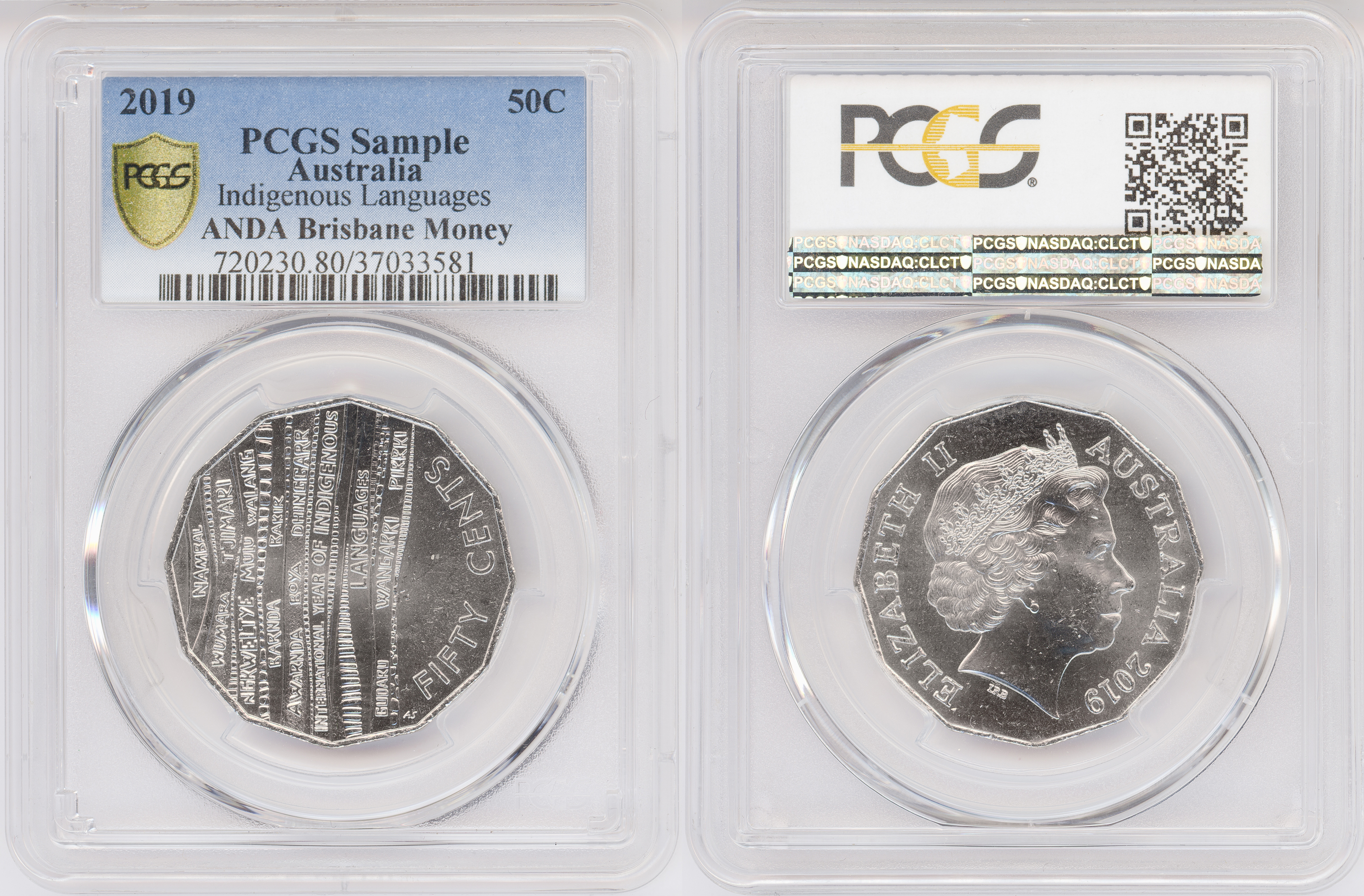 Indigenous Languages Frosted Uncirculated, Fifty Cent, 2019, PCGS Genuine (80 - Genuine)