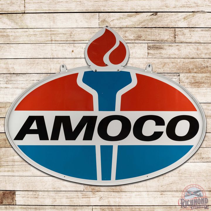 Amoco Gasoline 6'DS Porcelain Sign w/ Flames & Ring