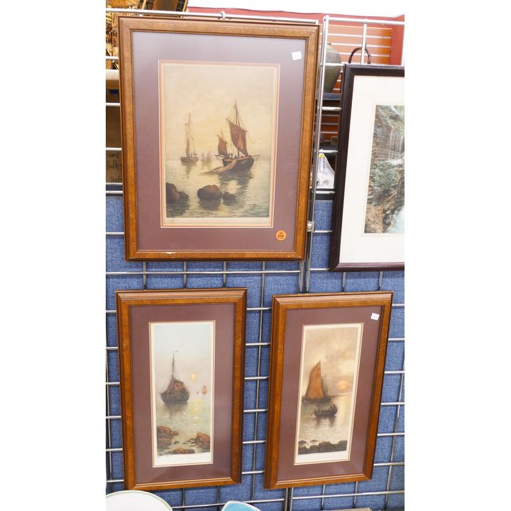 3pc Signed European Ship Etchings- largest 17x13''
