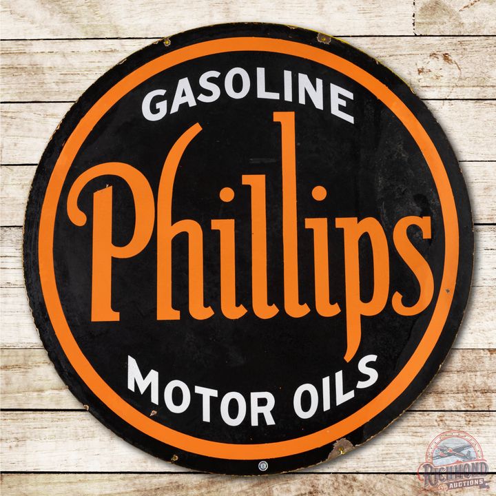 48" Phillips Gasoline Motor Oils Porcelain Sign TAC 8.75