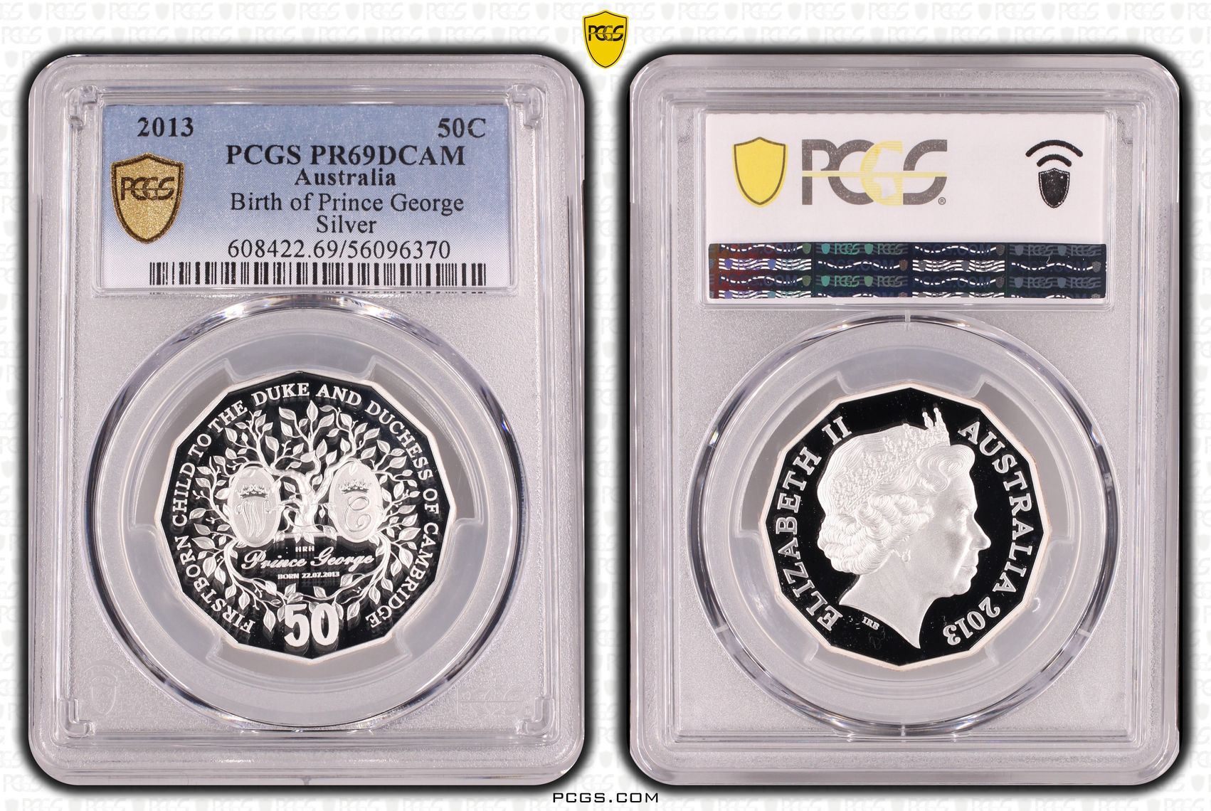 Birth of Prince George Silver, Fifty Cent, 2013, PCGS PR69DCAM