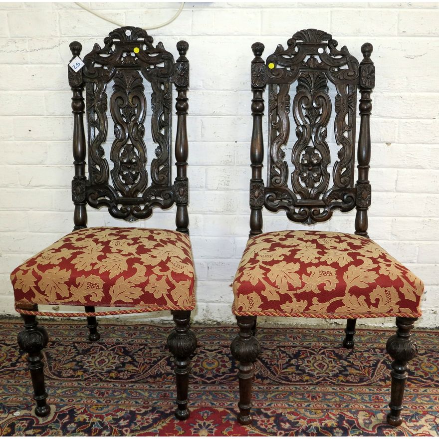 PAIR OF VICTORIAN GOTHIC HALL CHAIRS