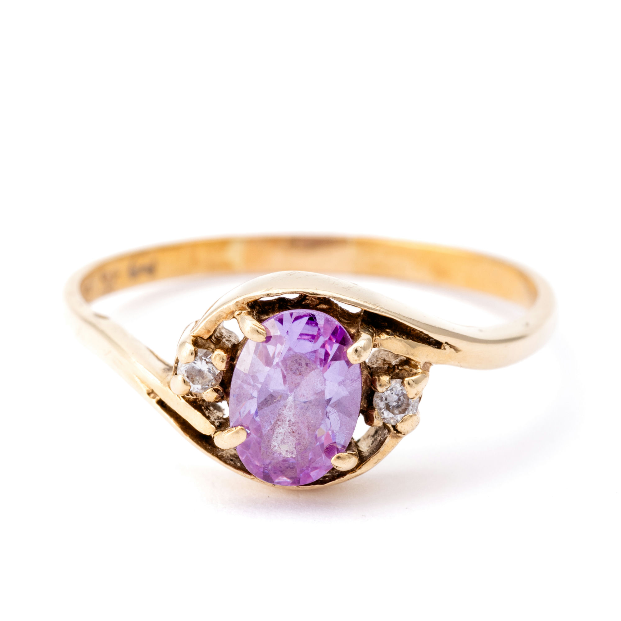 Diamond & Purple Stone Ring 9ct Gold,