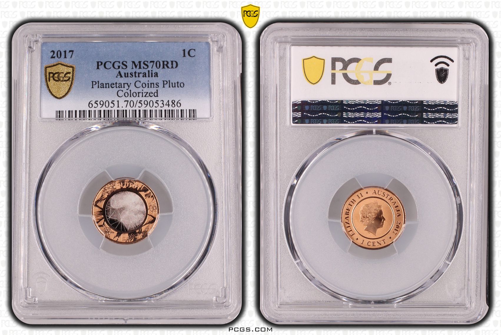 Planetary Coins Pluto Colorized, One Cent, 2017, PCGS MS70RD