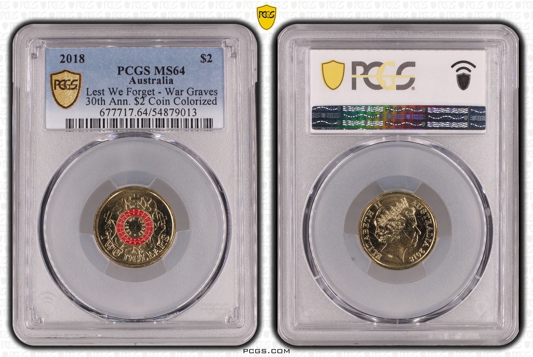 Lest We Forget - War Graves 30th Ann. $2 Coin Colorized, Two Dollar, 2018, PCGS MS64