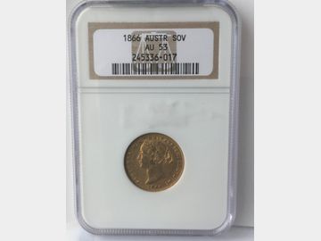 1866 Queen Victoria Australia Sydney Mint Gold Sovereign AU53