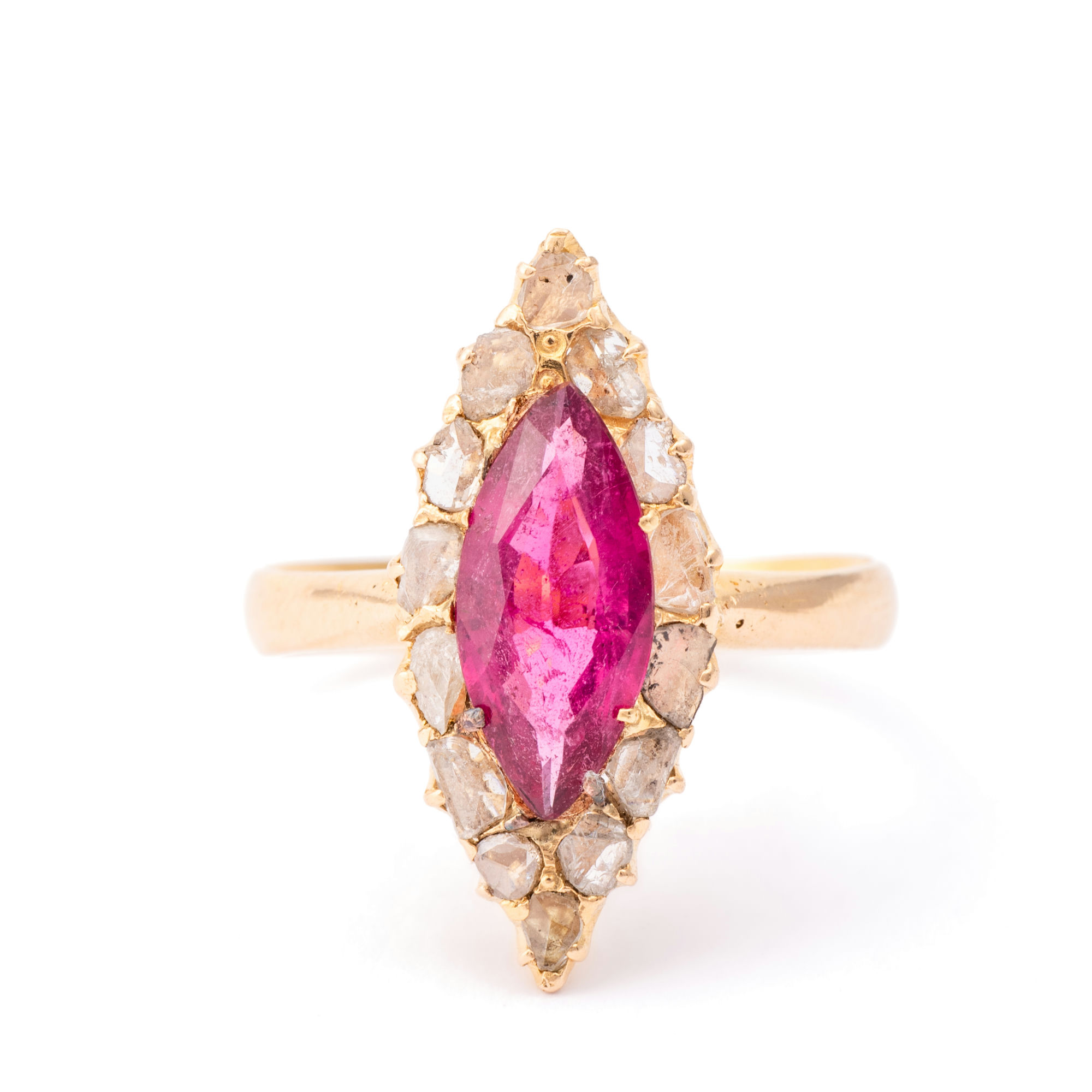 Rubellite Tourmaline and Rose Cut Diamond Ring in 20ct,