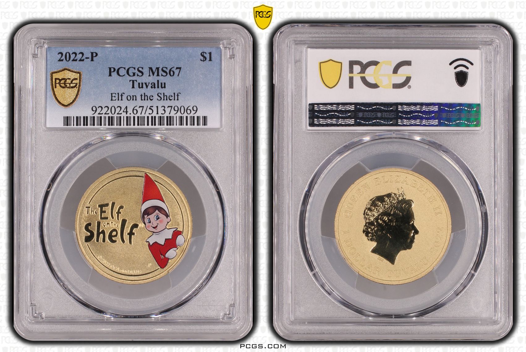 Tuvalu, Elf on the Shelf, One Dollar, 2022-P, PCGS MS67