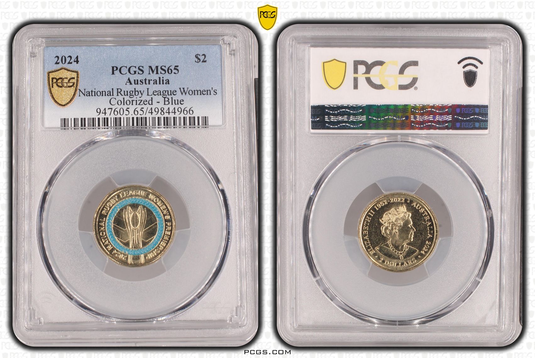 National Rugby League Women's Colorized - Blue , Two Dollar, 2024, PCGS MS65