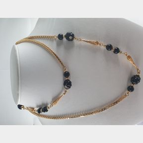 GOLD PLATED FANCY LONG CHAIN WITH ATTACHMENT -5.3 GRAM (BALCK BEADS) - 51929/6894