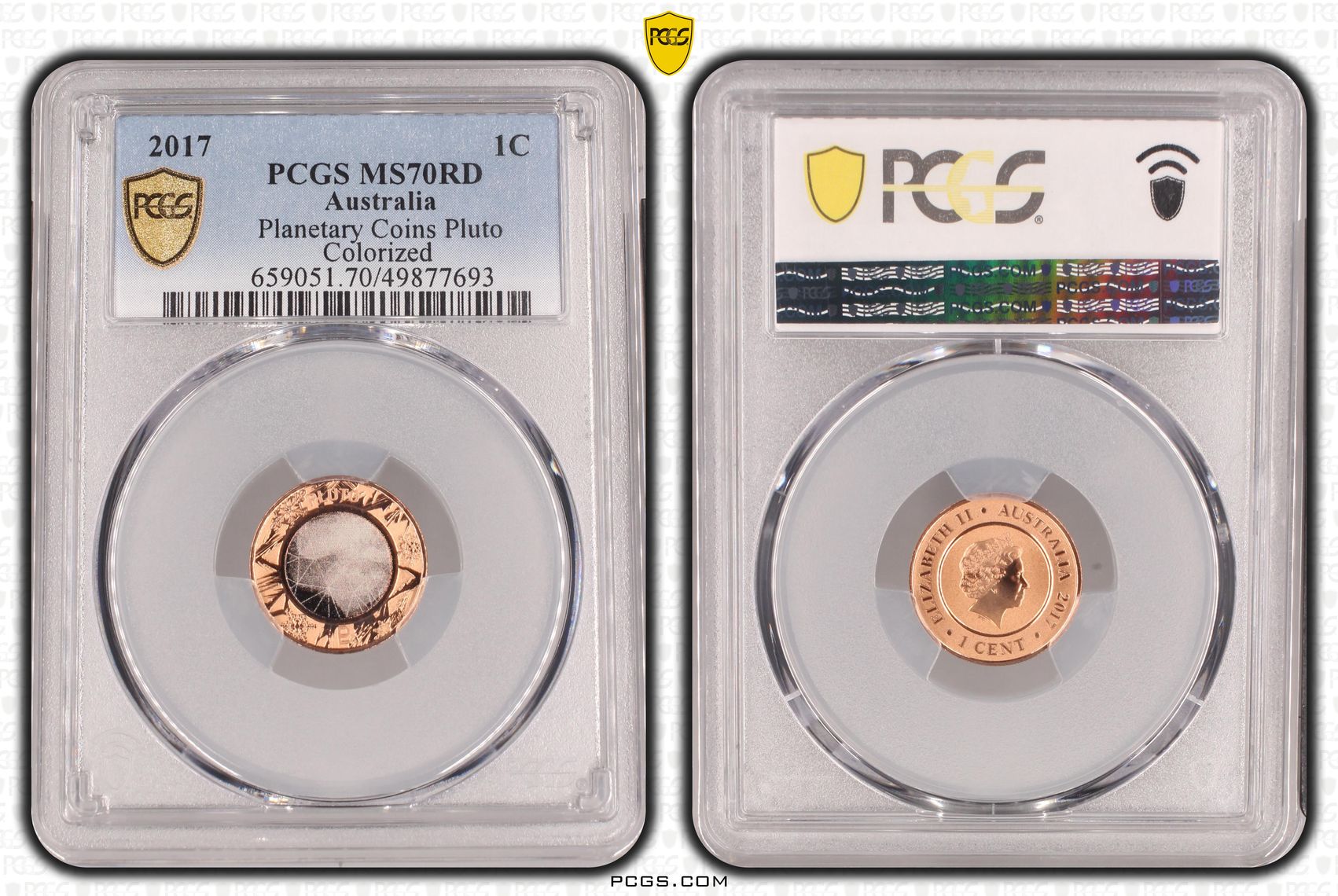 Planetary Coins Pluto Colorized, One Cent, 2017, PCGS MS70RD