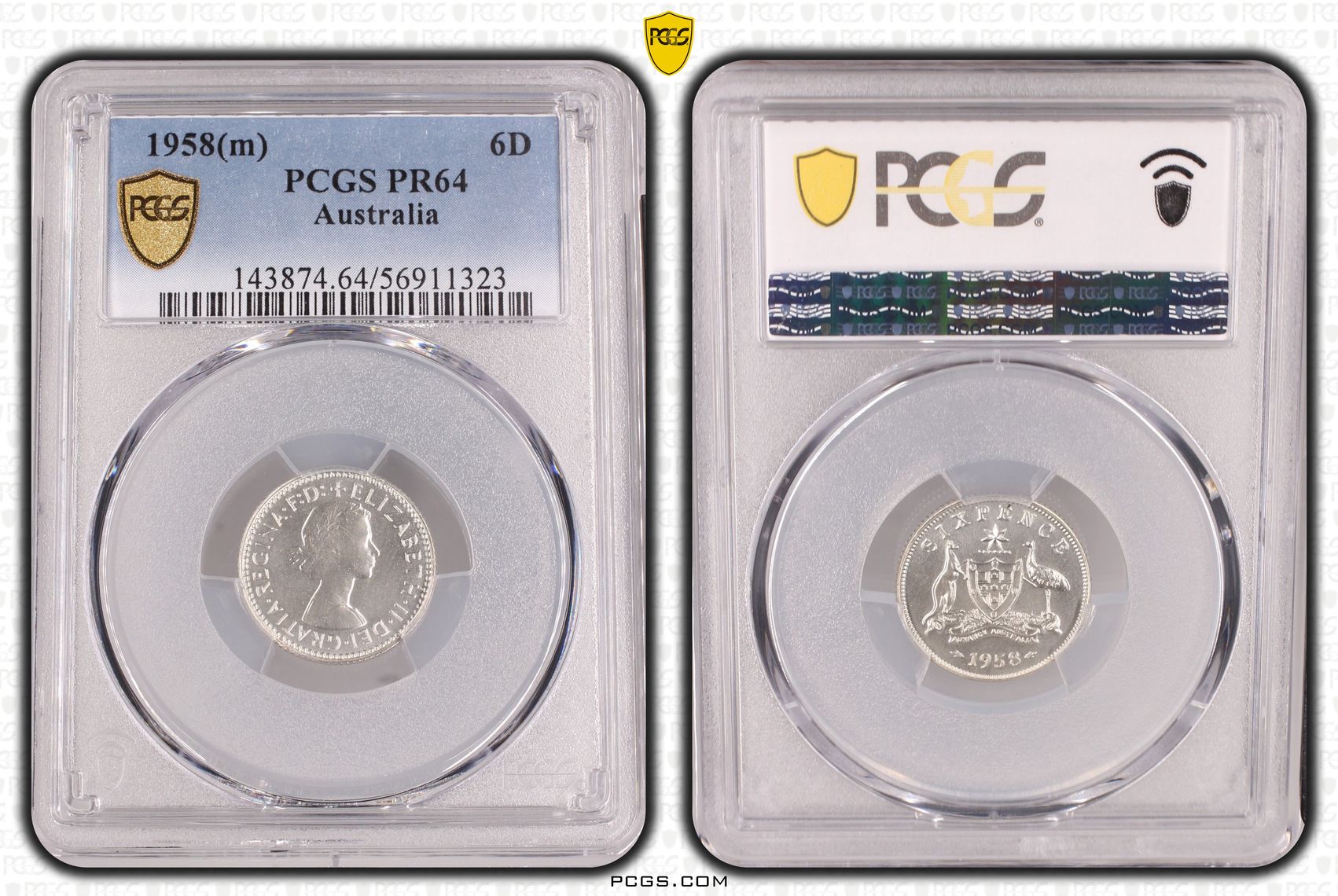 Sixpence, 1958(m), PCGS PR64