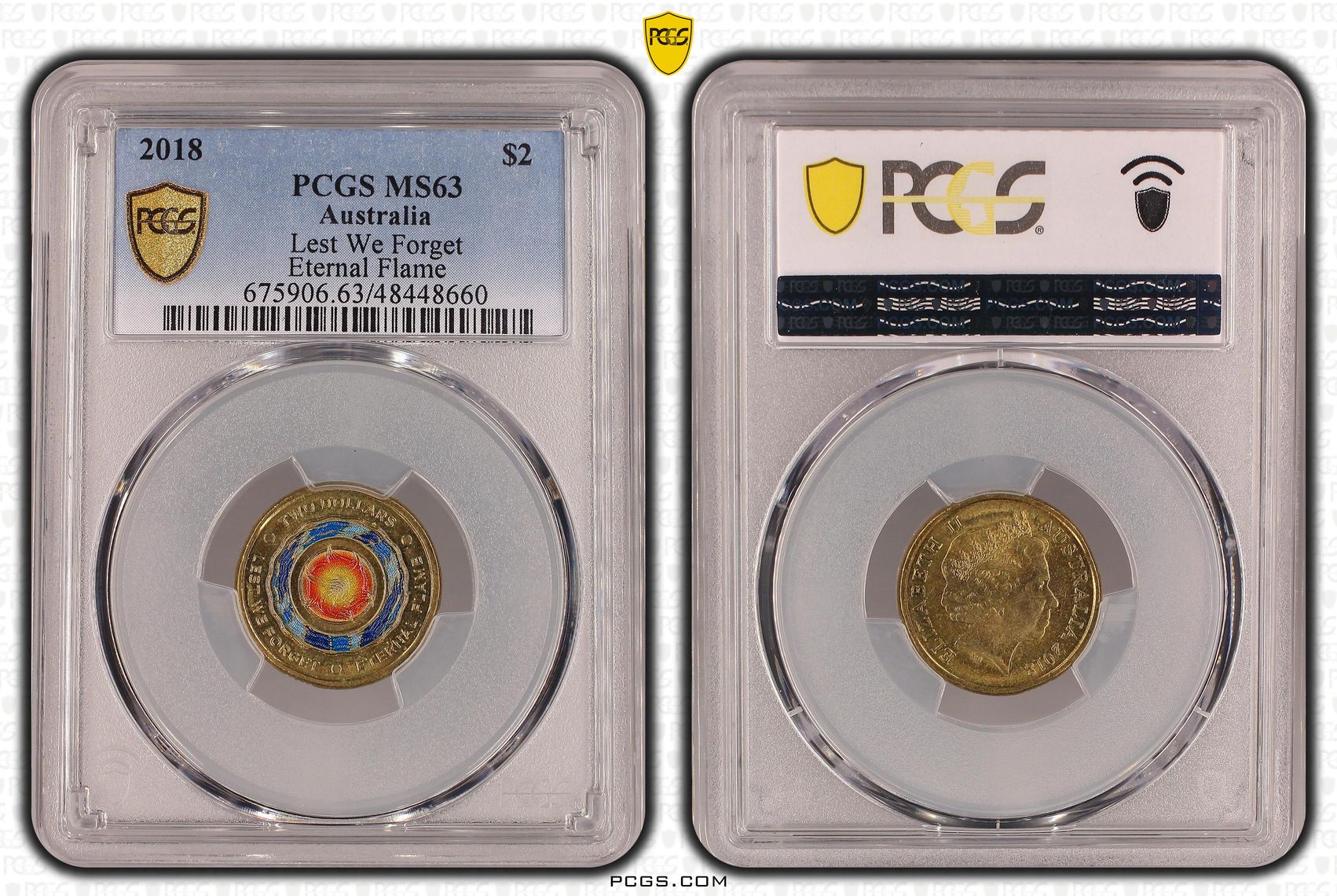 Elizabeth II, Lest We Forget - Eternal Flame, Two Dollar, 2018, PCGS MS63