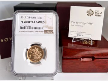 2019 ELIZABETH II PROOF GOLD SOVEREIGN PF70 UCAM