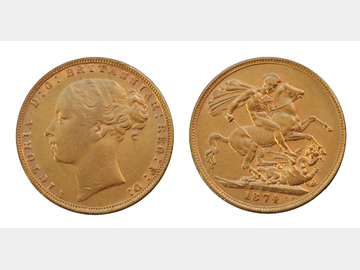 1874 Queen Victoria Young Head London Mint George & Dragon Gold Sovereign.