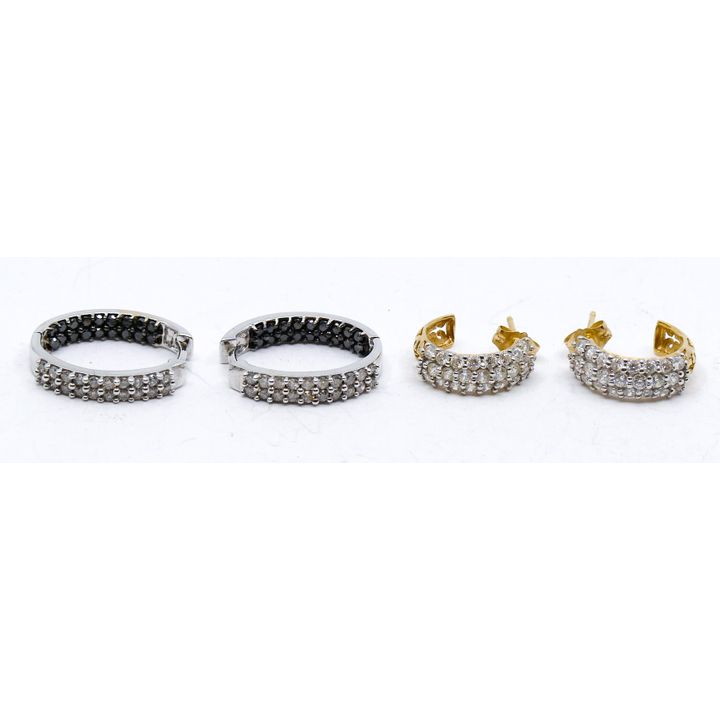 2 Pairs 14k Diamond Half Hook Earrings - 6.9 Grams TW