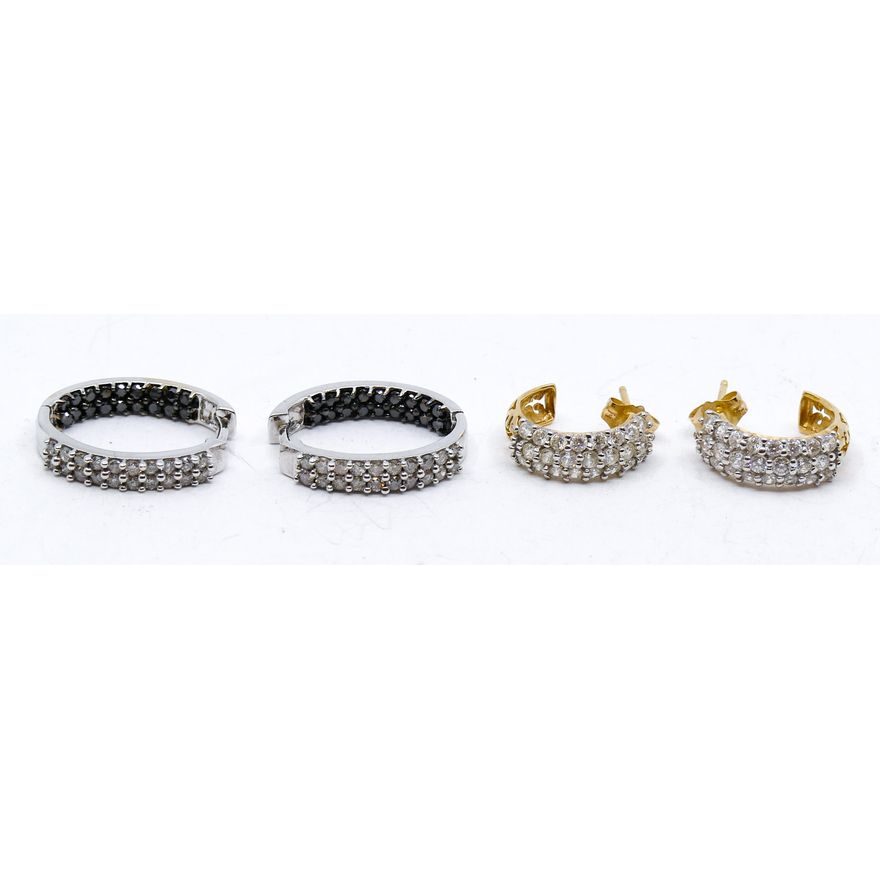 2 Pairs 14k Diamond Half Hook Earrings - 6.9 Grams TW