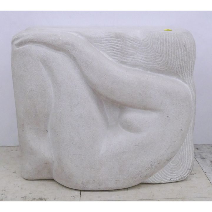 Ken Patecky Carved Stone Reclining Nude Verso Sculpture- dated 1990 - 14x16x7''