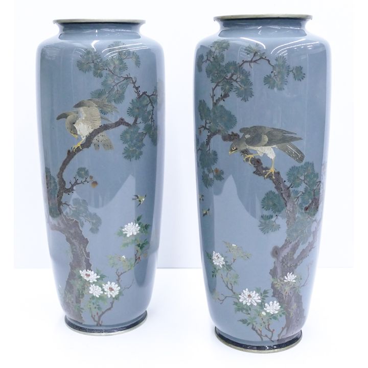 Pair Ota Toshiro Fine Japanese Cloisonne Vases