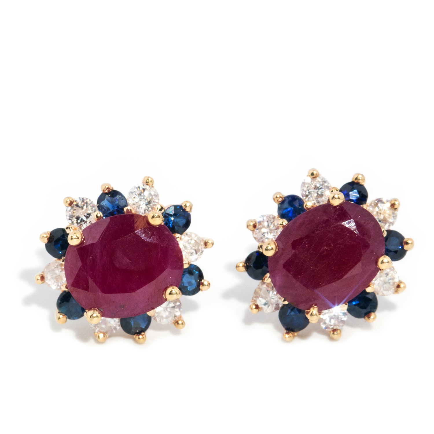 Ruby Sapphire and Diamond Earrings