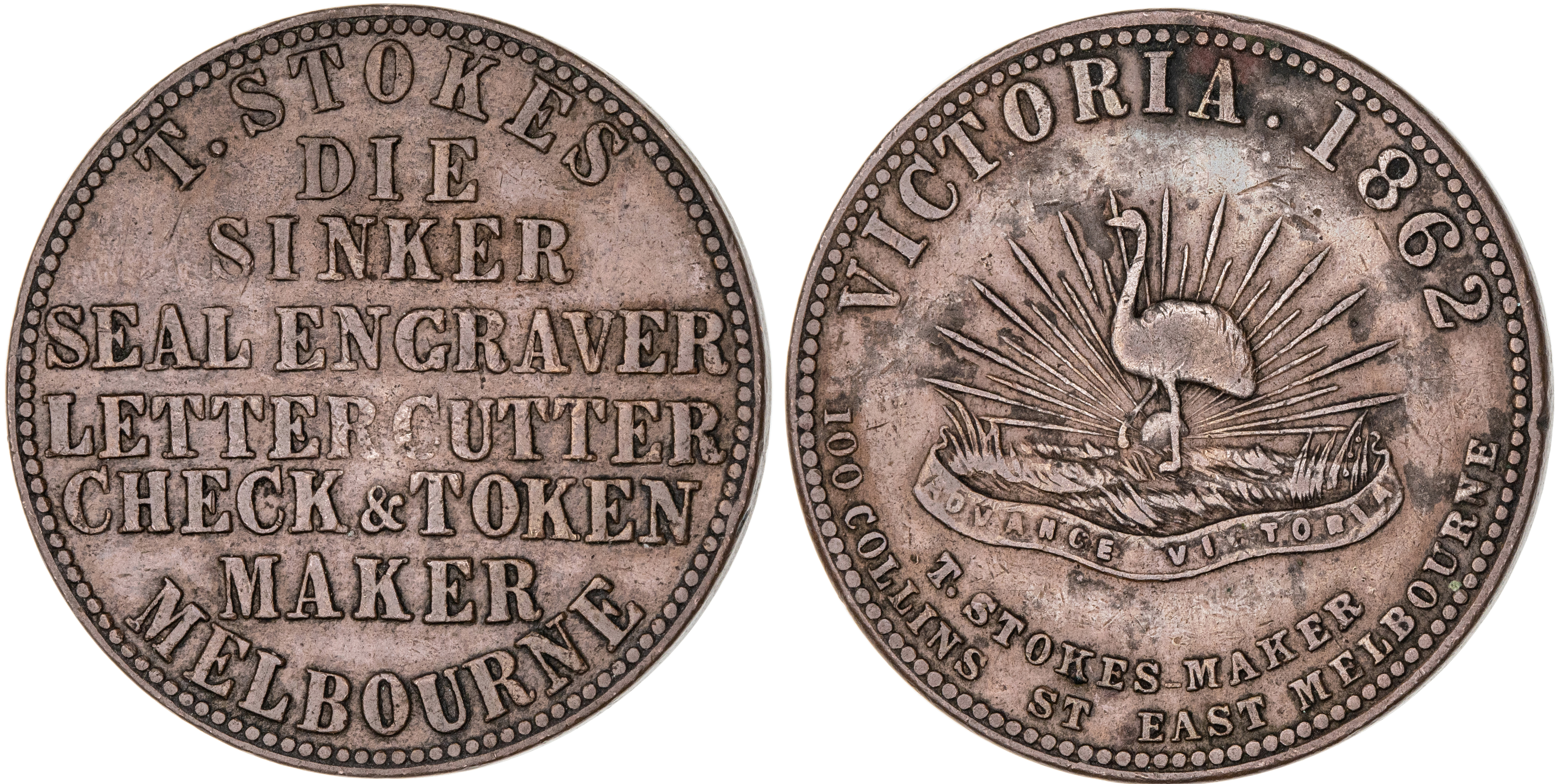 Melbourne, Victoria, T. Stokes, Penny, 1862, gVF