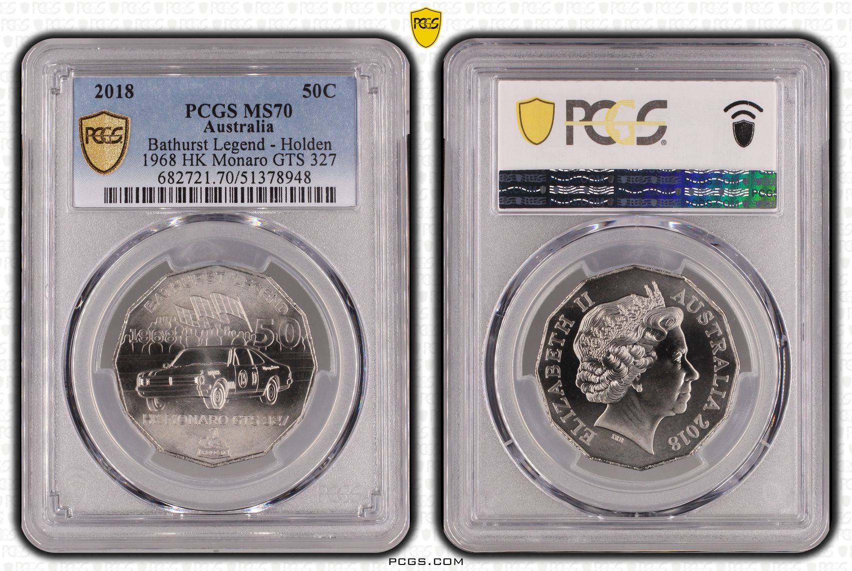 Bathurst Legend - Holden 1968 HK Monaro GTS 327, POP 2/0, Fifty Cent, 2018, PCGS MS70