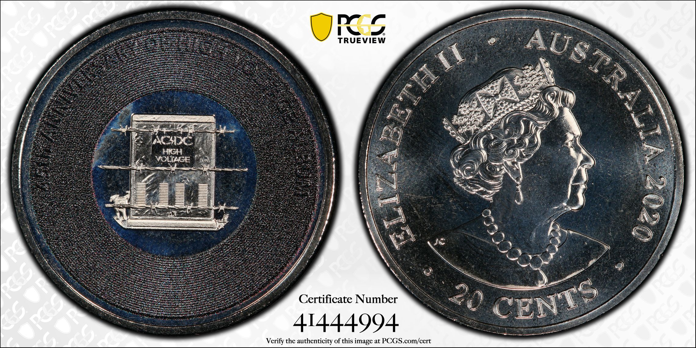 AC/DC- High Voltage 45th Anniversary , Twenty Cent, 2020, PCGS MS68