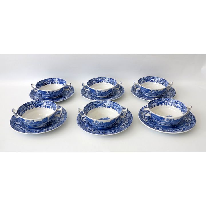 SET OF 6 SPODE ITALIAN SOUP BOWLS AND SAUCERS