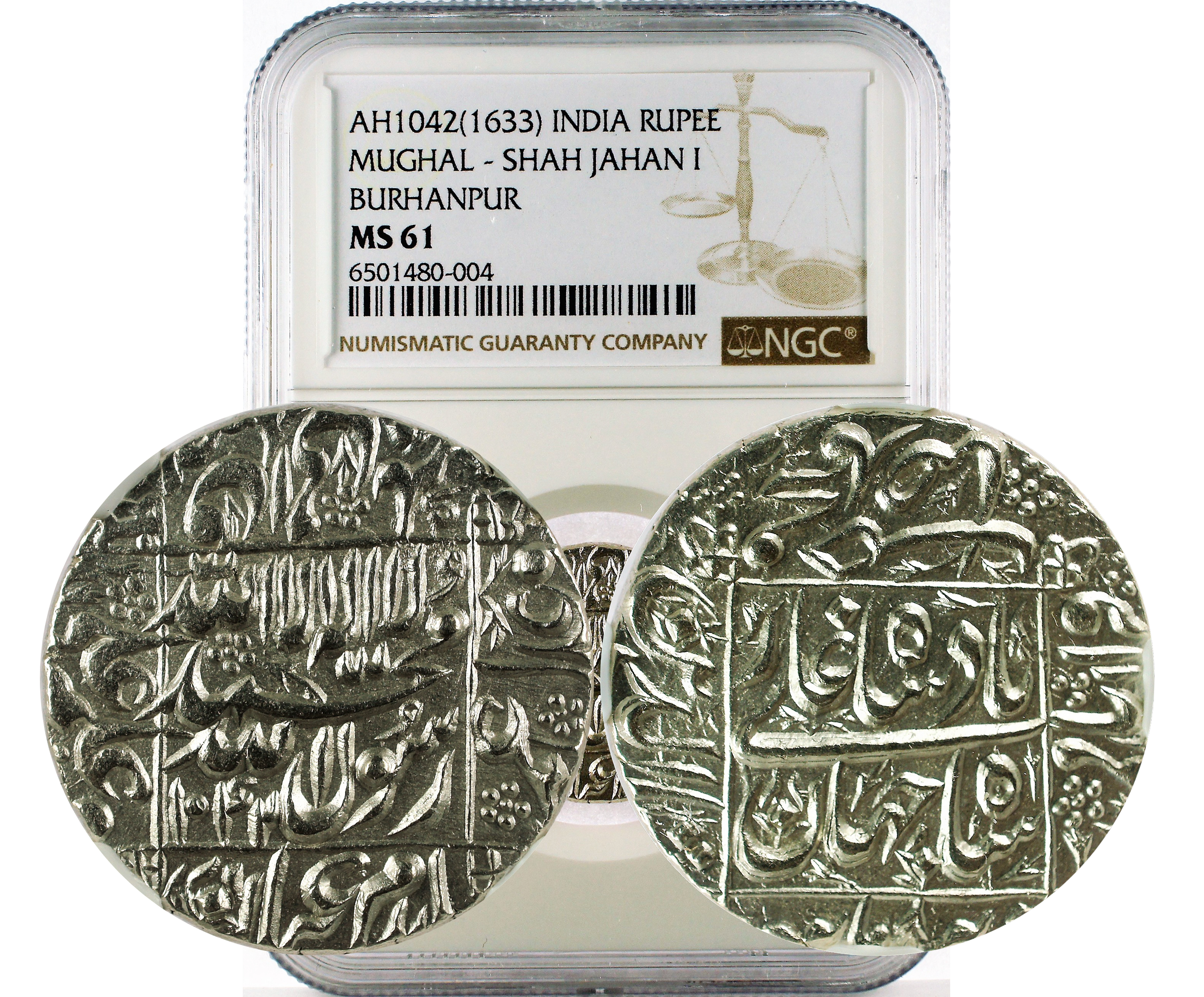 AH1042(1633) INDIA MUGHAL - SHAH JAHAN I BURHANPUR RUPEE MS 61