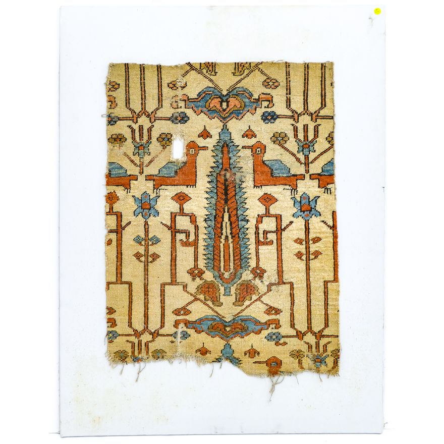 Antique Caucasian Rug Fragment Mounted 48''x36'' - As is