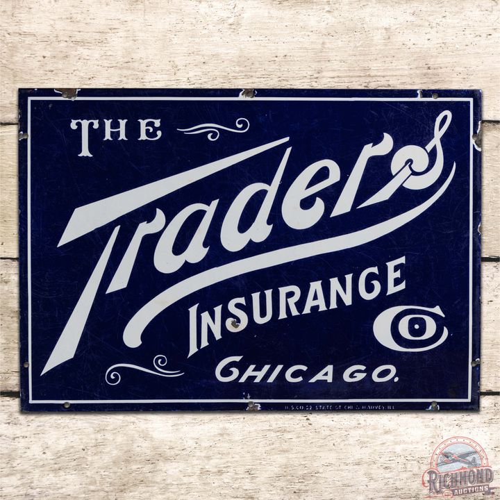 The Traders Insurance Co. Chicago Single Sided Porcelain Sign