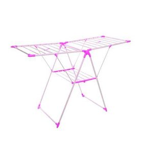 Folding Laundry Drying Rack Clothes Stand with Multiple Hanging Pink bent