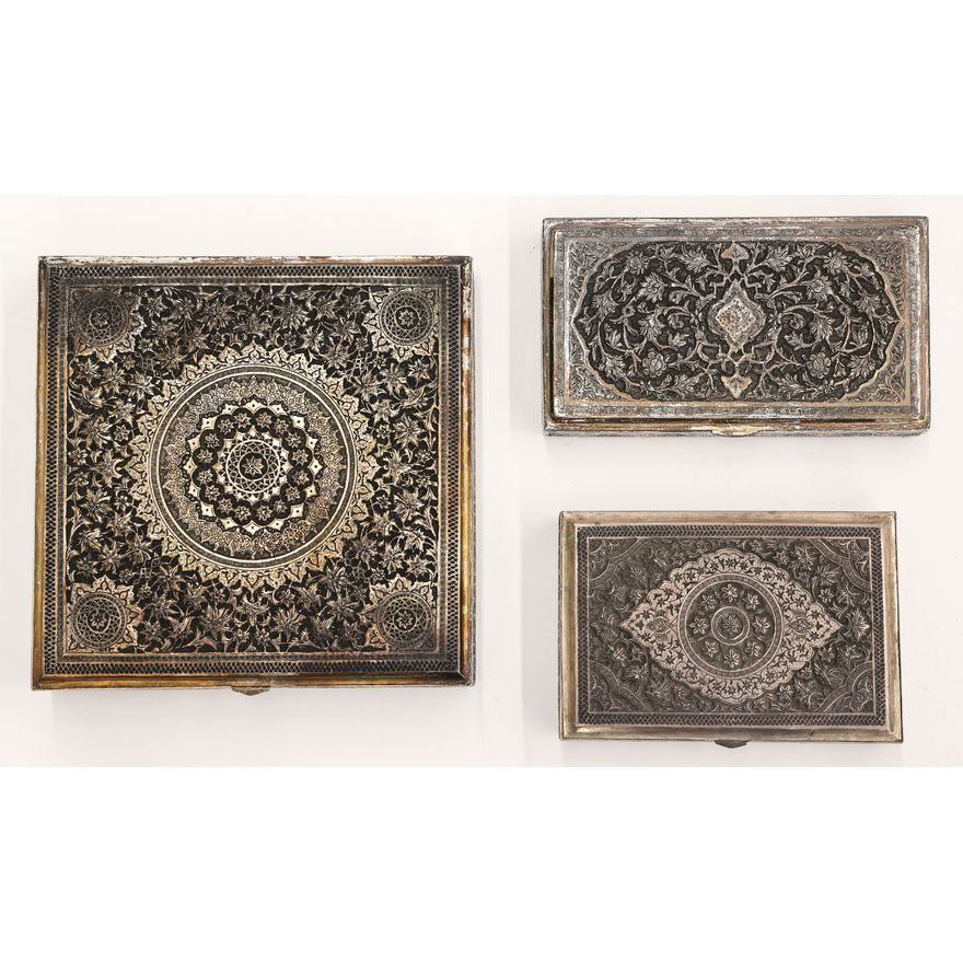 3pc Ornate Persian Silver Table Boxes