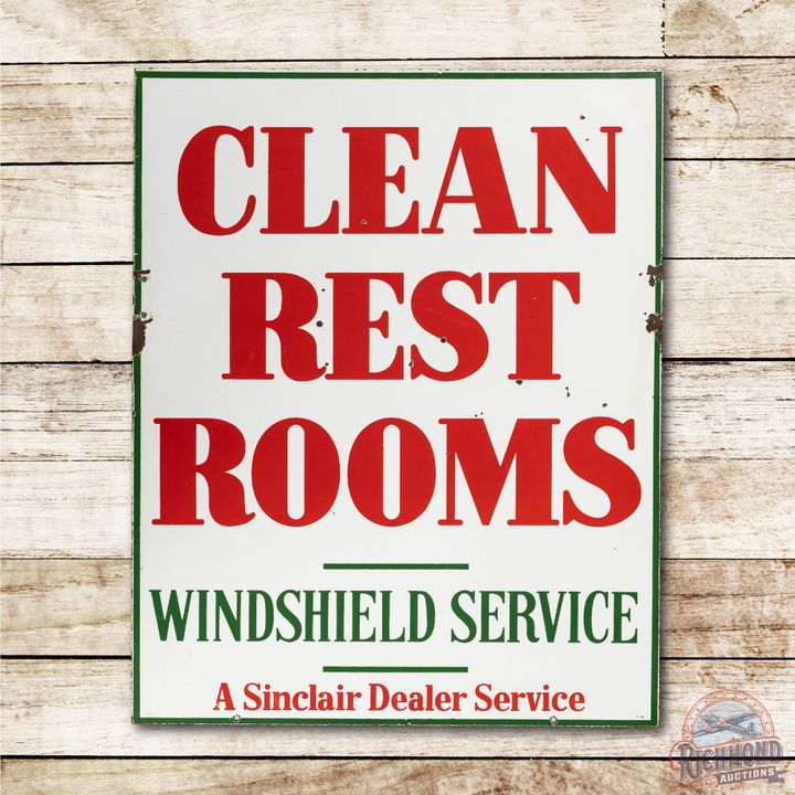 3' Sinclair Clean Rest Rooms & Windshield Service Porcelain Sign