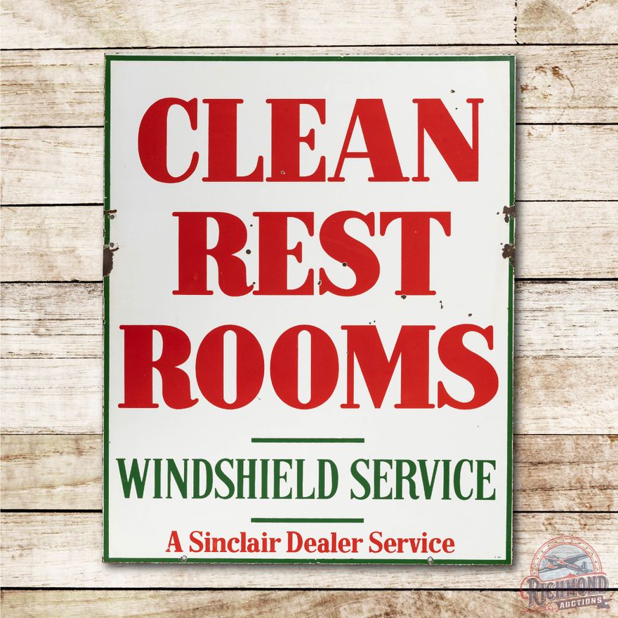 3' Sinclair Clean Rest Rooms & Windshield Service Porcelain Sign