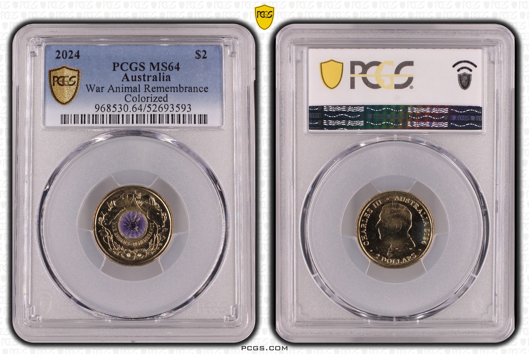 498 · War Animal Remembrance Colourised, Two Dollar, 2024, PCGS MS64