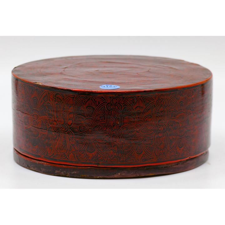 Old Northern Thai Red Lacquered Food Box 3.5''x7.75''