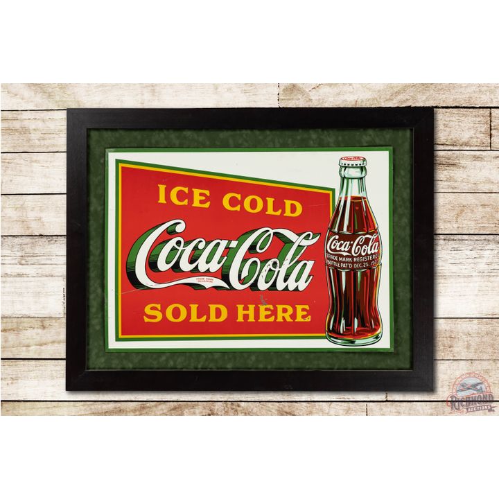 1933 Ice Cold Coca Cola Sold Here w/ Christmas Bottle Embossed Tin Sign