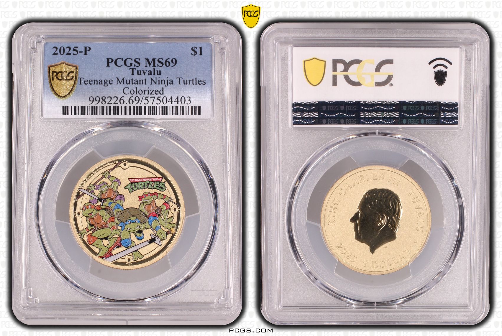 288 · Tuvalu, Teenage Mutant Ninja Turtles Colourised, One Dollar, 2025-P, PCGS MS69
