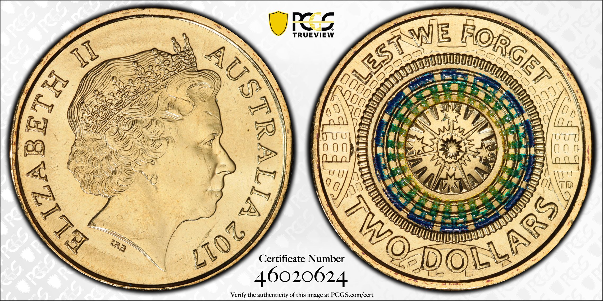 Lest We Forget Colorized, Two Dollar, 2017, PCGS MS66