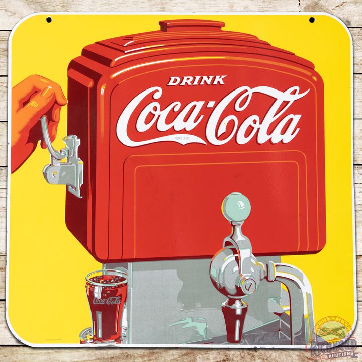 1939 Drink Coca Cola DSP Sign w/ Outboard Motor Fountain Dispenser - 9.25