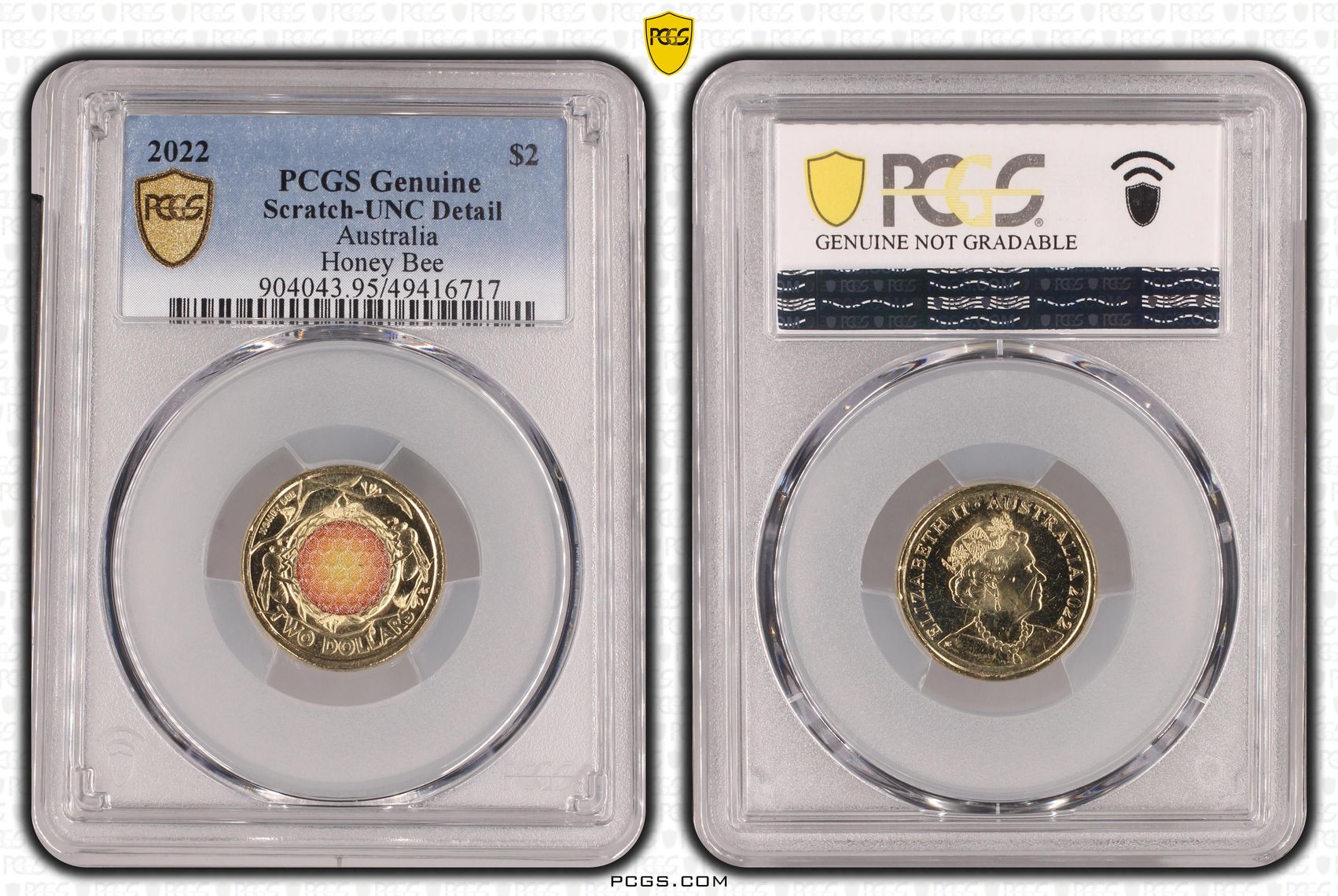 Honey Bee Colorized, Two Dollar, 2022, PCGS Genuine - UNC Details (95 - Scratch)