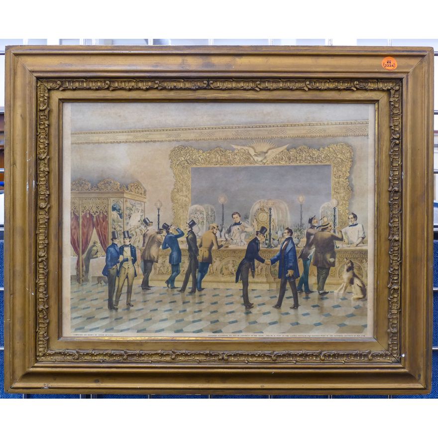 Antique A. Fay Bar Scene Lithograph Gilt Framed 17''x21''