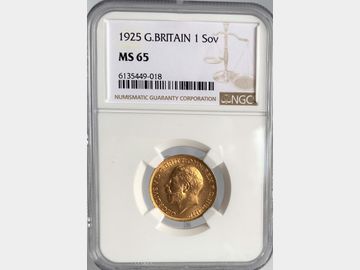 1925 GEORGE V 'HIGH RIM' GOLD SOVEREIGN MS65