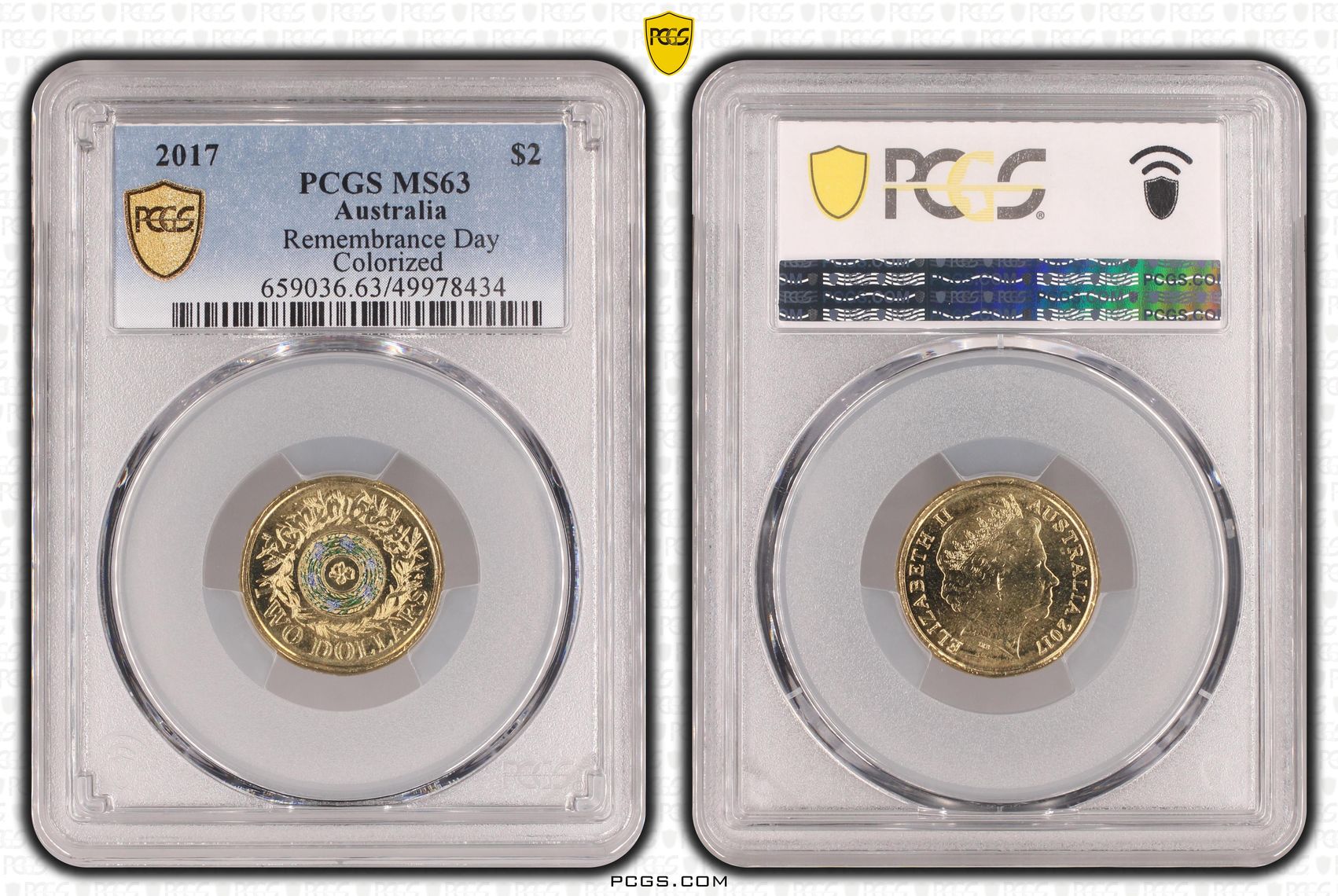 2017 Aus $2 Remembrance Day Colorized PCGS MS63