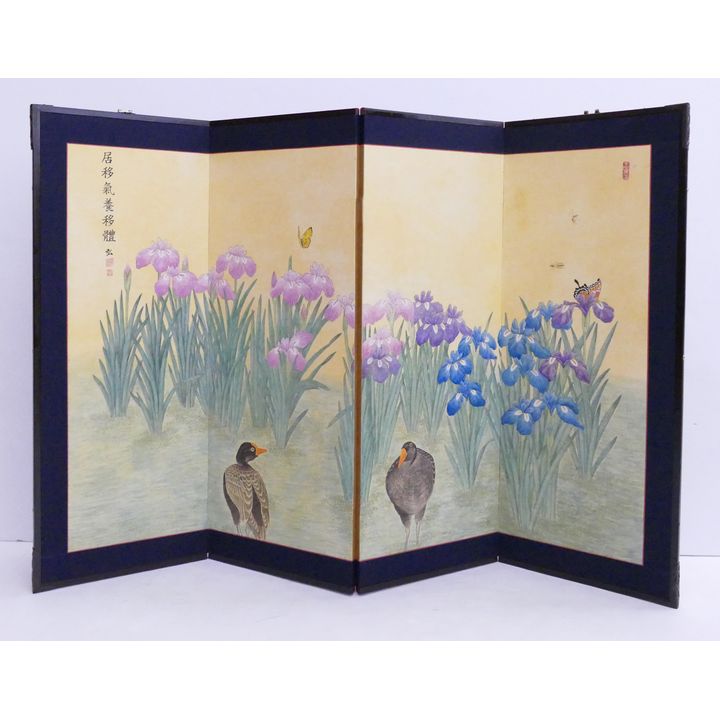 Japanese Painted 4 Panel Screen- Iris Flowers- 36x54''