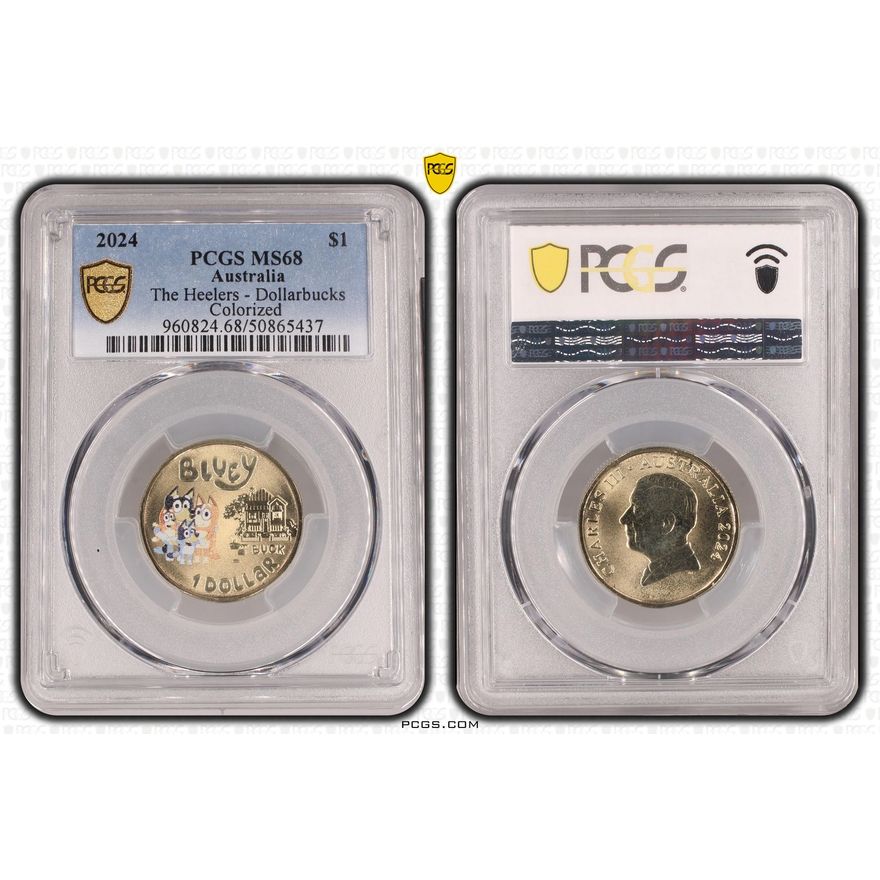 The Heelers Dollarbucks Colorized, One Dollar, 2024, PCGS MS68