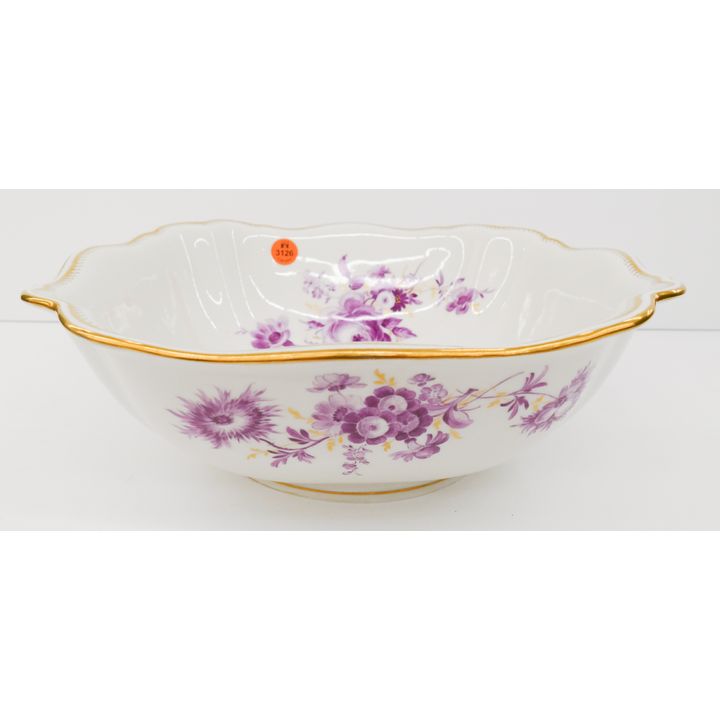 Meissen Pink Flower Porcelain Square Vegetable Serving Bowl- 11"