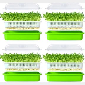 4 LAYERS 4 PACKS SPROUTER TRAYS WITH COVER SOIL-FREE HEALTHY WHEATGRASS SEEDS GROWER & STORAGE TRAYS FOR GARDEN HOME OFFICE